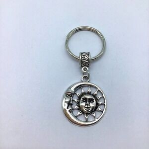 New sun and moon silver or gray dangle keychain